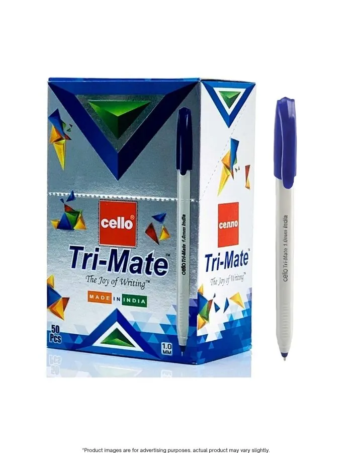 Ball Pen Cello Tri-Mate 1.0mm Blue Ink, Smooth Writing, Pack of 50
