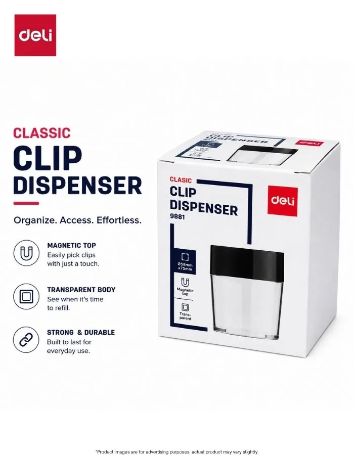 Clip Dispenser Magnetic Paper Clip Holder Deli 9881 Transparent Office Desk Organizer