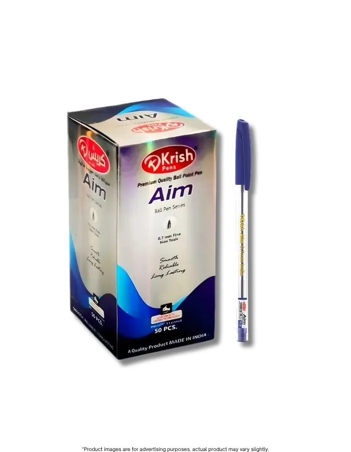 Krish Aim Ball Point Pens 0.7mm Fine Tip Smooth Writing Blue Ink – Pack of 50