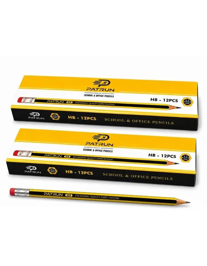 HB Pencil Set PATRUN 12 Pcs x 2 Boxes – School and Office Graphite Pencils, 2.2mm Lead, Break Resistant