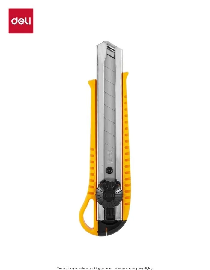 Utility Knife Cutter Heavy Duty Box Cutter Deli 2044 SK5 Sharp Blade Anti-Slip Handle Yellow Grey