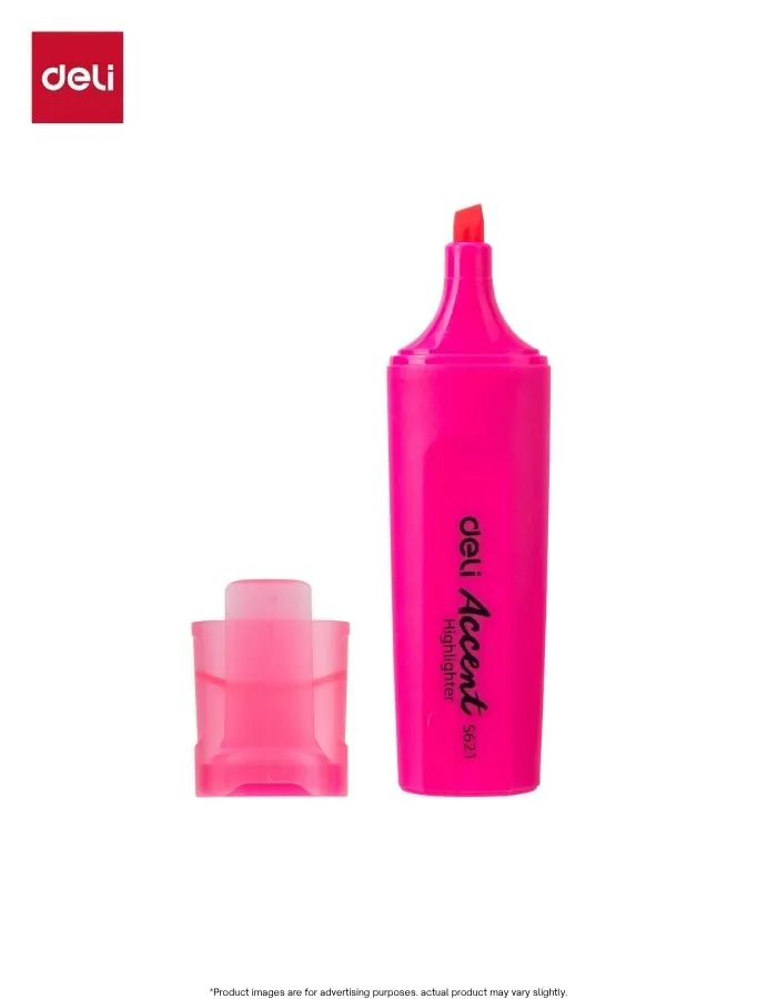Highlighter Deli Accent S621 Pink Chisel Tip Pen Set, Non-Toxic Ink, 10 Pieces