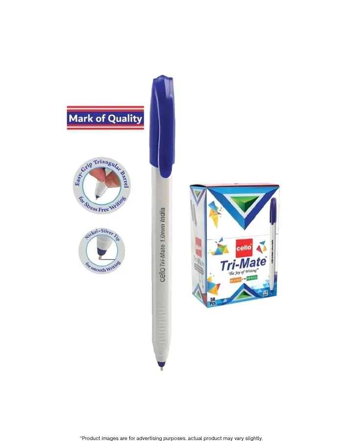 Ball Pen Cello Tri-Mate 1.0mm Blue Ink, Smooth Writing, Pack of 50
