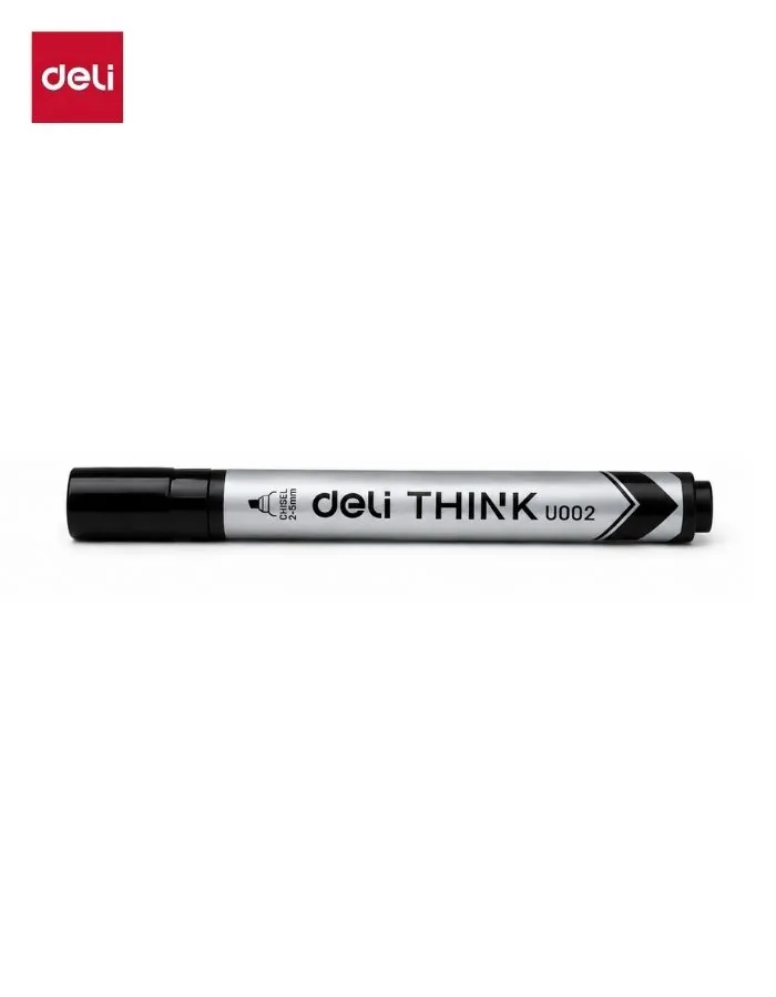 Deli THINK Permanent Marker Box of 12 Black Chisel Tip 1.5-5mm Waterproof Quick Dry