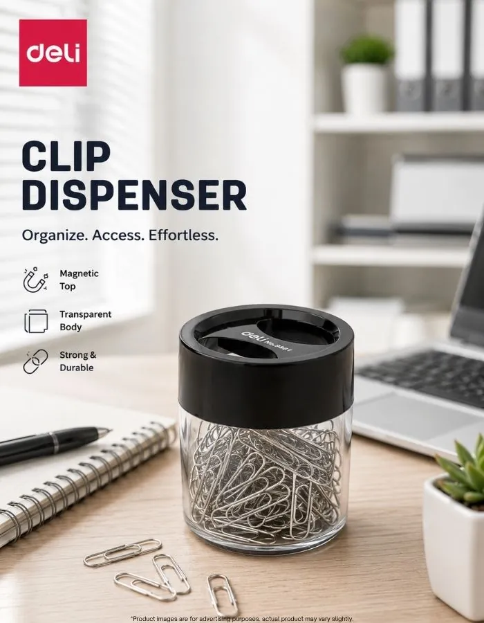 Clip Dispenser Magnetic Paper Clip Holder Deli 9881 Transparent Office Desk Organizer