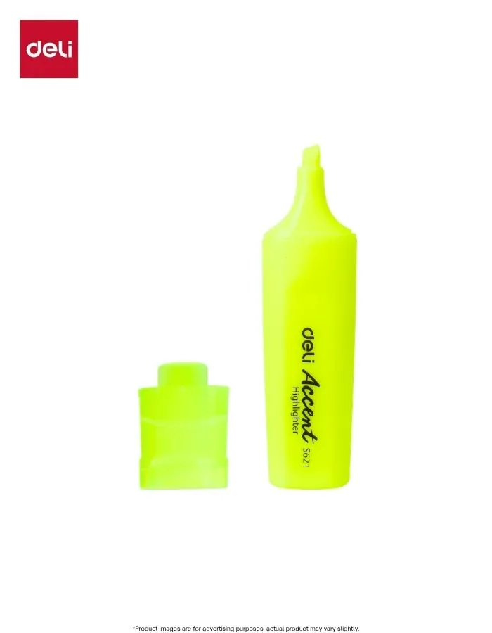 Highlighter Deli Accent S621 Yellow Chisel Tip Pen Set, Non-Toxic Ink, 10 Pieces