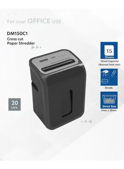 Shredder Machine 15 Sheets Cross Cut Paper Shredder 20L Bin Office Document Shredder MAXI DM150C1