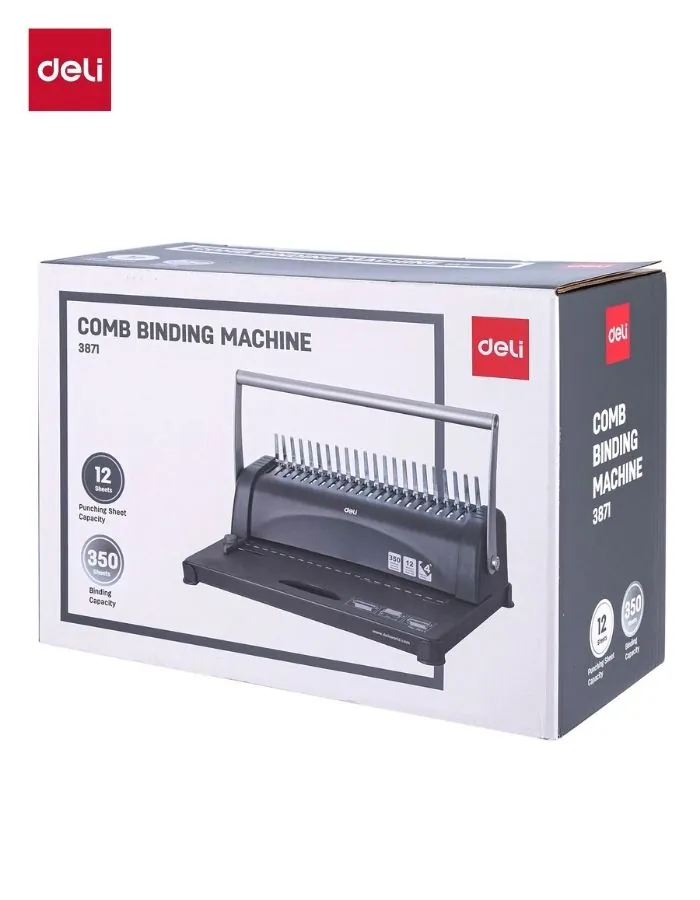 Comb Binding Machine Deli 3871, 12 Sheet Punch Capacity, 350 Sheet Binding Capacity, Black