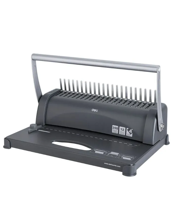 Comb Binding Machine Deli 3871, 12 Sheet Punch Capacity, 350 Sheet Binding Capacity, Black