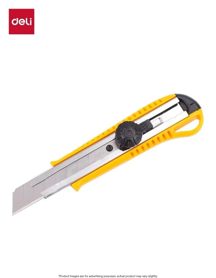 Utility Knife Cutter Heavy Duty Box Cutter Deli 2044 SK5 Sharp Blade Anti-Slip Handle Yellow Grey