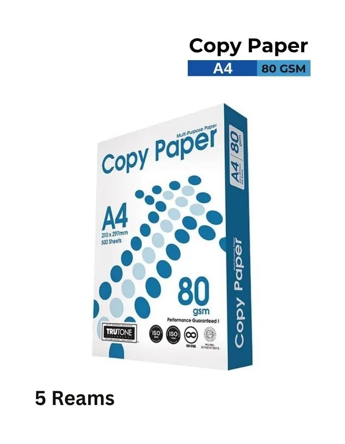 Copy Paper Brand A4 80 GSM – 2500 Sheets Premium Multipurpose Printing Paper | Bright White | Smooth Jam-Free Performance