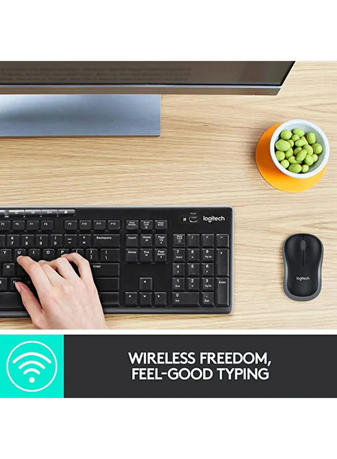 MK270 Wireless Combo Keyboard and Mouse, English Arabic Layout, Long Battery Life, 1000 DPI Resolution, Multimedia Keys, Compact Design
